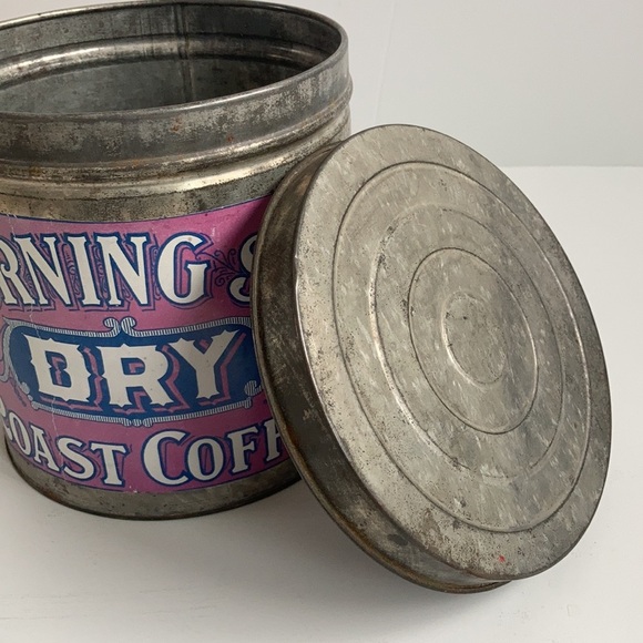Coffee bar reproduction Morning Sip Dry Roast Coffee advertising tin with lid - Picture 10 of 12